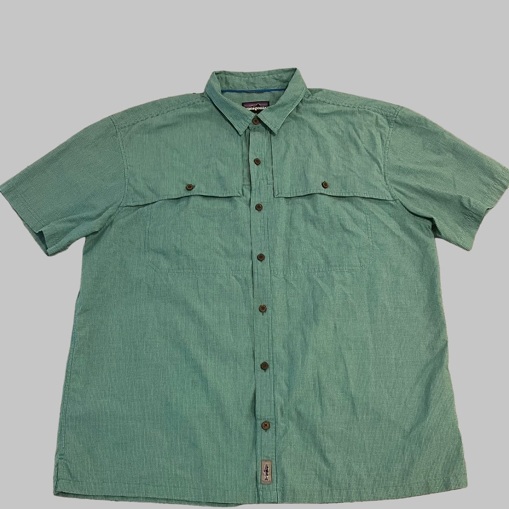 Patagonia Shirt Mens XXL Teal Vented S/S B/U Organic Cotton Hiking Fishing - Picture 3 of 11